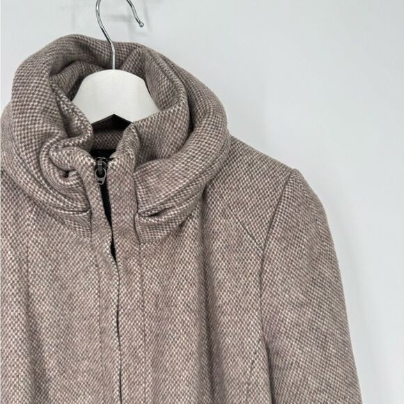ZARA Tweed Funnel Neck Wool Coat Brown Med - Picture 2 of 6